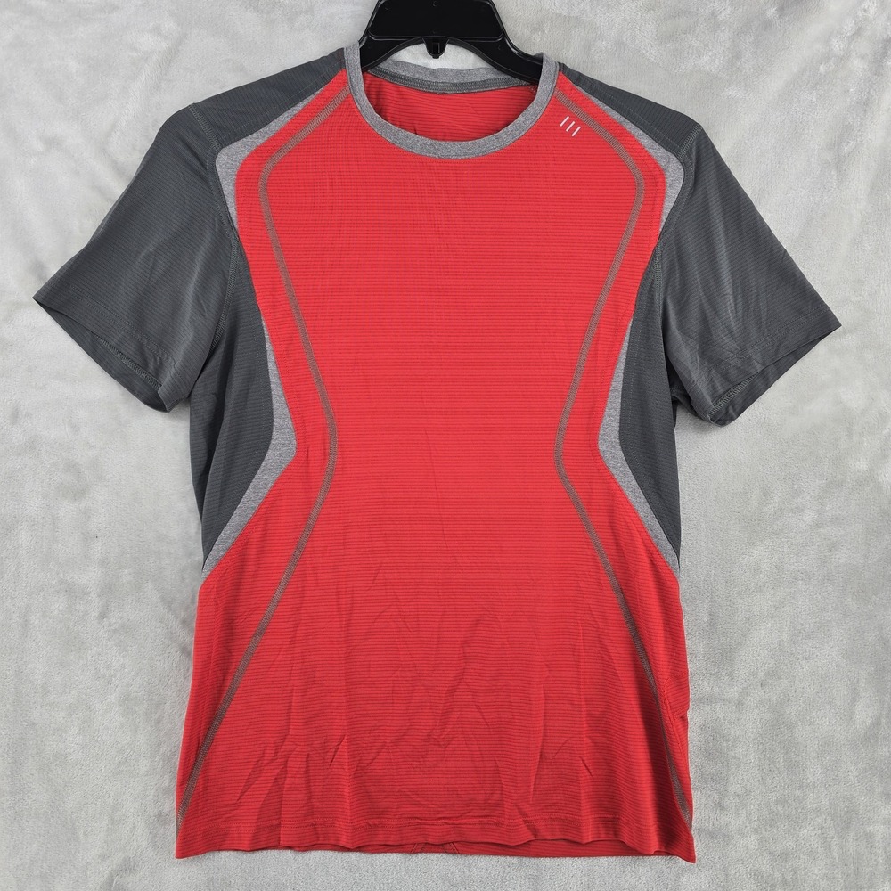 Lululemon Mens Athletic Shirt Size‎ Small Red Gray Polyester Wicking Streach Gym